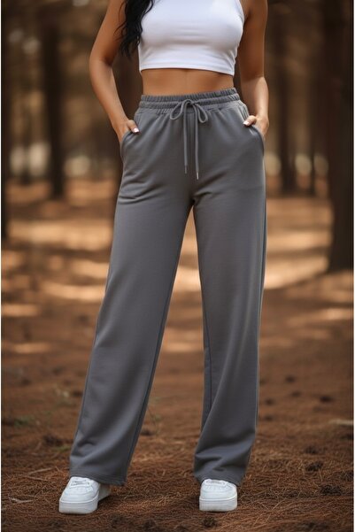 Miyalon Unısex İki İplik Beli Lastikli Oversize Bol Paça Eşofman Altı