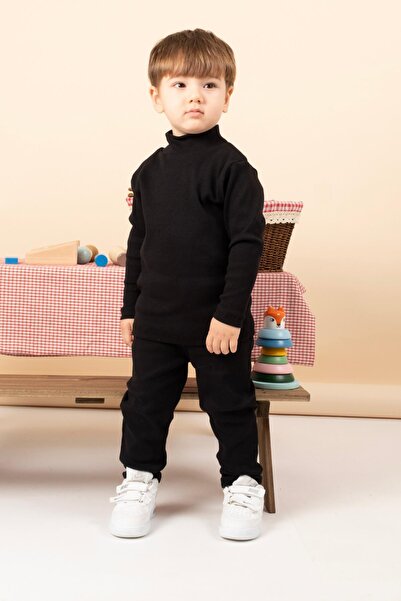 Vauva Set dublu pentru fetiță, băiețel, copil, cu guler înalt, cu nervuri