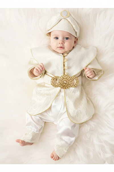 Nai baby Altın ve Gümüş Kemer Detaylı Erkek Bebek Şehzade Takımı Sünnetlik Öz...