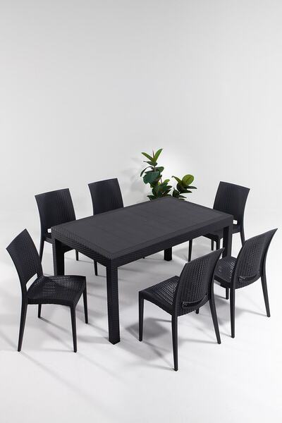 SANDALİE Rattan 90x150 Bahçe&balkon&teras Masa Seti - Antrasit