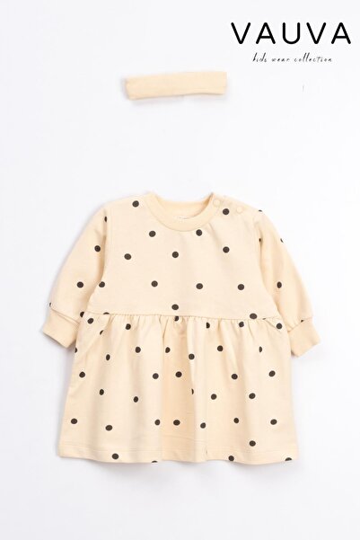 Vauva Kız Bebek Çocuk Elbise Mevsimlik Uzun Kollu Baskılı Tokalı Elbise