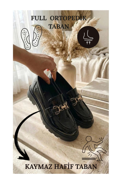 Slipcat Women's Thick Sole Orthopedic Comfort Sole Leather-Look Loafer – Black