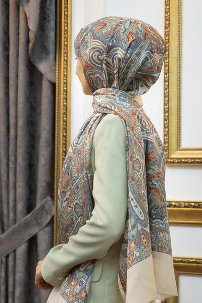 Vissona 100% Silk Ethnic Patterned Milk Brown Colored 92X210 Shawl