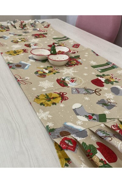 LİVANİ HOME Yeniyıl Yılbaşı Runner Fırfırlı