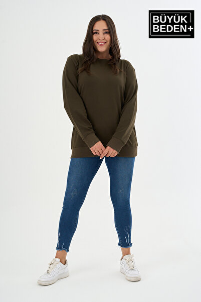 Süperlife Women's Plus Size Crew Neck Slim Sweatshirt Spr24Bswk56