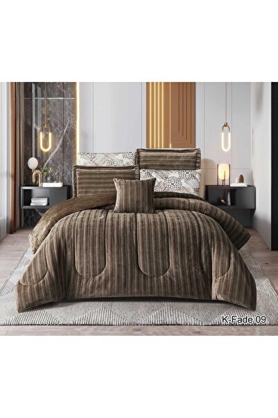 Red Rose King size winter striped velvet and soft faux fur double bed set, fully filled duvet, size 240*260 cm