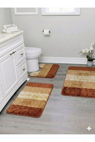Nova Home BATHROOM MATS SET – 3 PIECES (50X80, 50X40, 50X40) – STRIPED PATTERNS, 8 COLORS