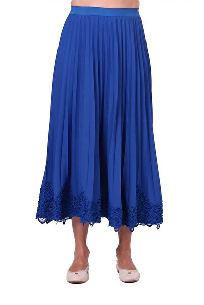 Invee Guipure Pleated Skirt Sax