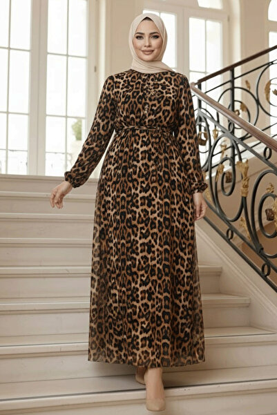 Neva Style Φόρεμα Hijab με σχέδιο λεοπάρ 30502LP
