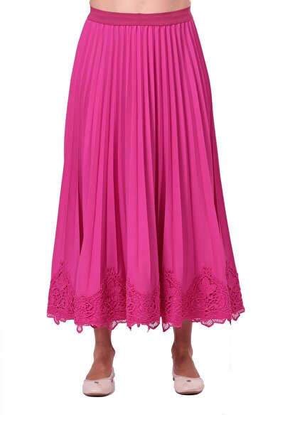 Invee Guipure Pleated Skirt Fuchia