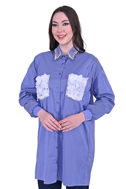 Invee 7004 Модел Синя Бродирана Риза