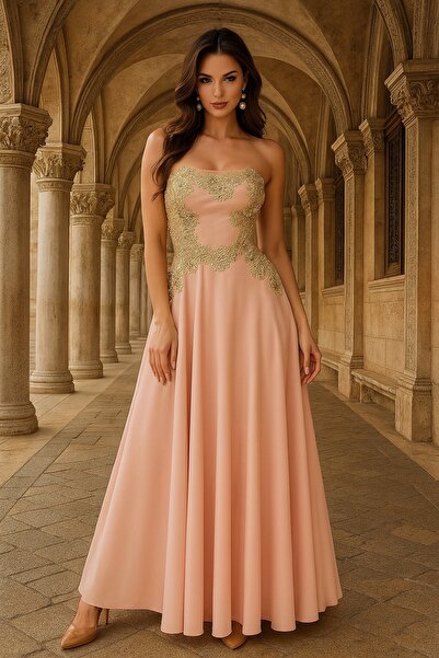 Neva Style Квітчаста вечірня сукня кольору лосось 7029SMN