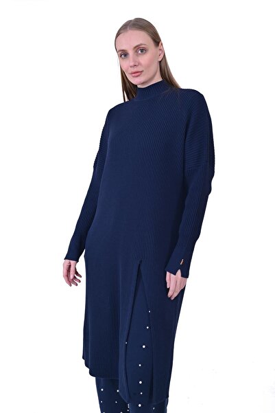 Invee تونيك صوف بفتحة إنديجو