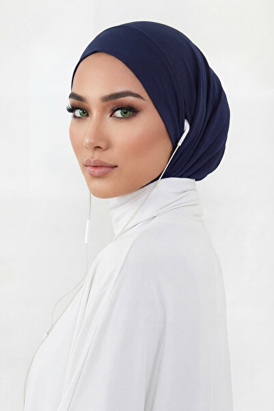 Aisha's Design Boyun Kapatıcı Özellikli ve Kulaklık Girişli Penye Bone,B-94,Lacivert