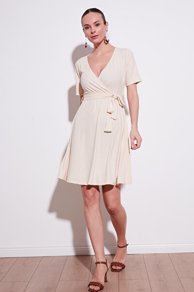 Lela Belden Bağlamalı Kruvaze Yaka Fitilli Elbise ELBİSE 5864505Y6