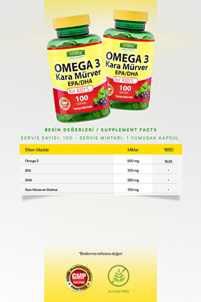 Vitapol Omega 3 Çoçuk Balık Yağı Kara Mürver 100 Softgel For Kid's Çoçuklar İçin