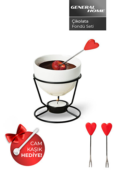 NUO Fs-48 Fondü Seti | Porselen Kase + Mum Aparatı + 2 Fondü Çatalı