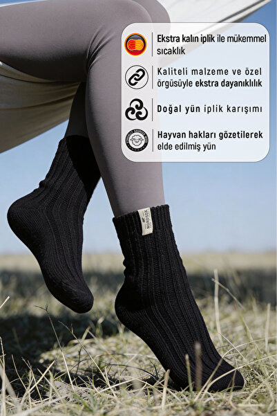 Bolero Kadın Alpaka Kışlık Yün Çorap Siyah