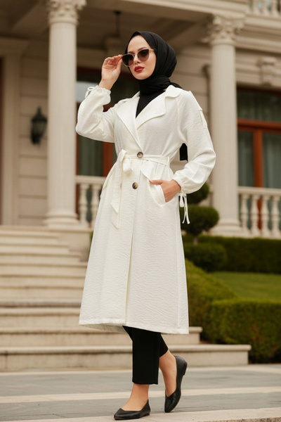 Neva Style Класическо палто с яка в цвят екрю 41060E