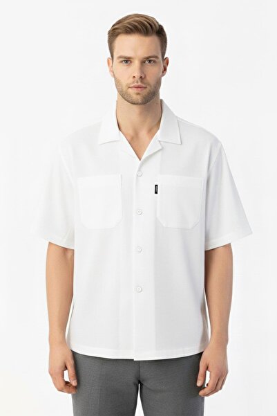 Sabri Özel APAŞ YAKA KETEN ERKEK GÖMLEK Beyaz