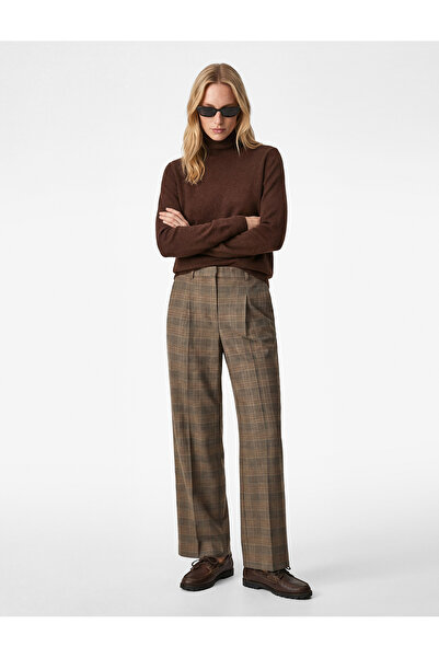 Koton Cep Detaylı Yüksek Bel Ekoseli Palazzo Pantolon