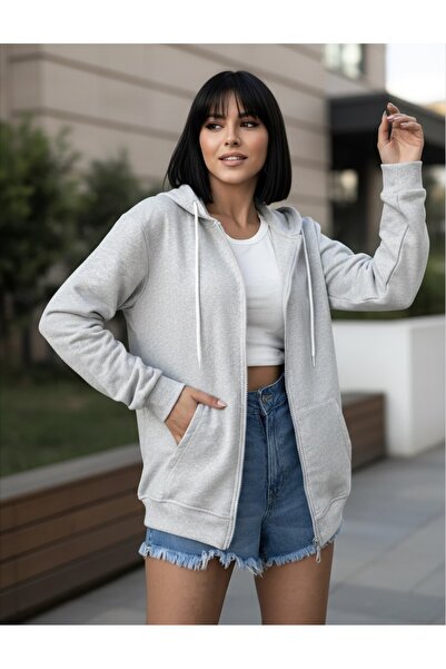 Miyalon Fermuarlı Kapuşonlu Unisex Sweatshirt Hırka