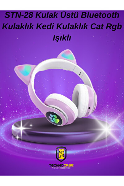 technocaseee STN-28 Kulak Üstü Bluetooth Kulaklık Kedi Kulaklık Işıklı