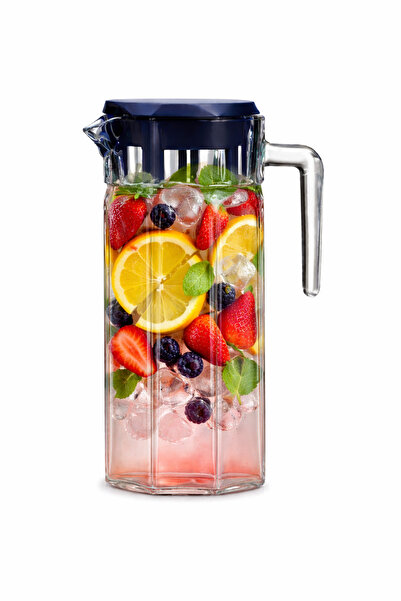 Paşabahçe Köşem 43414 Cam Sürahi 1,25 L – Lacivert Kapaklı, Saplı Şeffaf Su v...