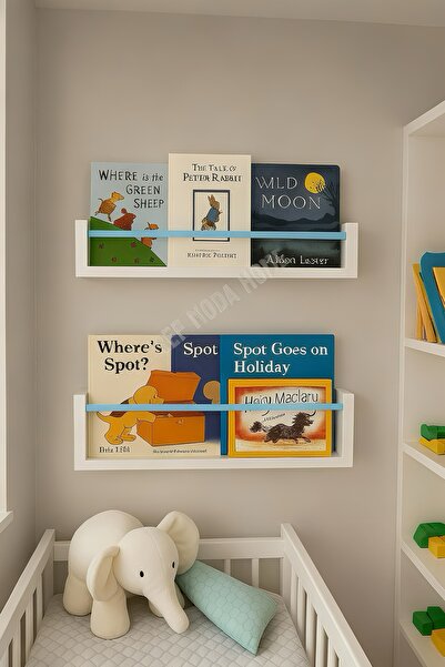 Sef moda 2’li mdf’lam montessori raf&kitaplık beyaz-mavi