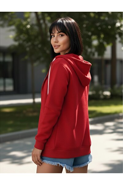 Miyalon Kadın Renk Kapüşonlu Fermuarlı Sweatshirt