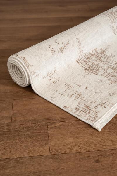 Soil CT010A White Carpet Brown Detailed Thin Acrylic Powdered Living Room Rug Bedroom Corridor