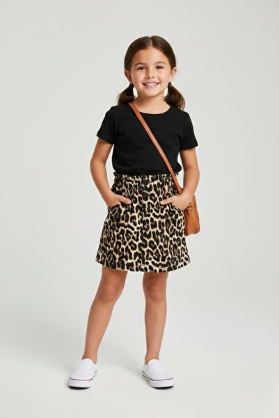 NEWKİDS Leopar Desenli Kız Çocuk Kot Etek