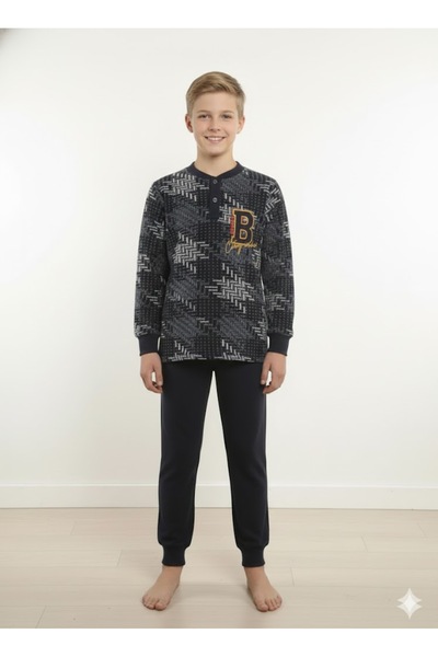 KAPİKİDS Fleece Winter Pajama Set with Cuffs and Sleeves Cuffs