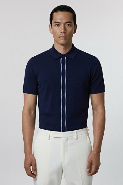 Sabri Özel KISA KOLLU TRİKO ERKEK GÖMLEK Lacivert