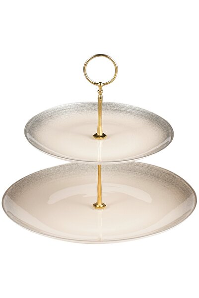 HIC طبق تقديم زجاجي طابقين 28 سم لون فضي