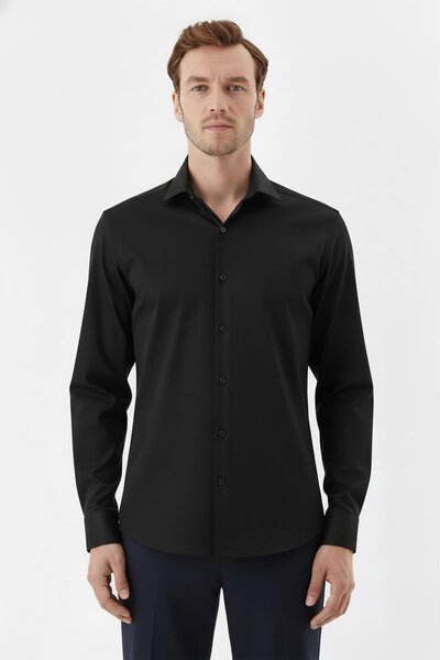 Sabri Özel Класична сорочка з коміром для чоловіків, чорна