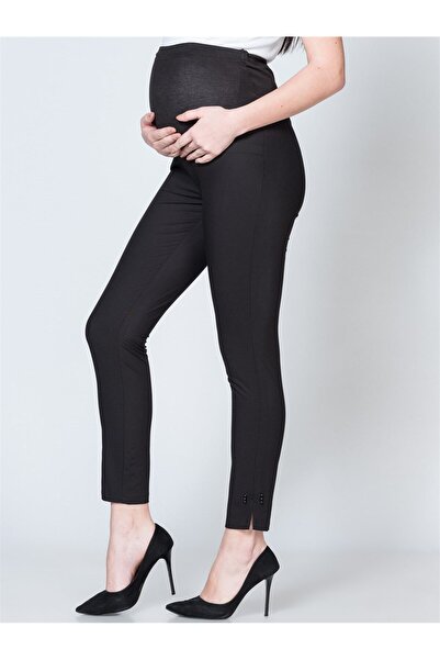 BUSA Maternity Gabardine Trousers Slit Leg Pearl Model Black