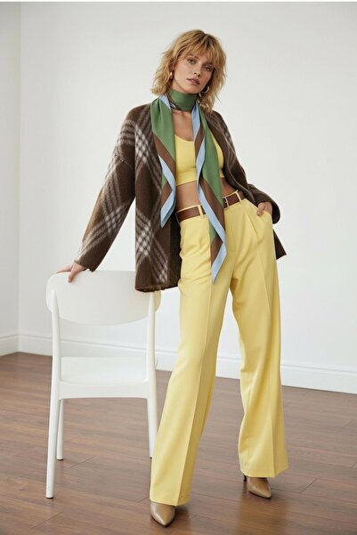 SHERIN Brown Plaid Oversized Knitwear Cardigan