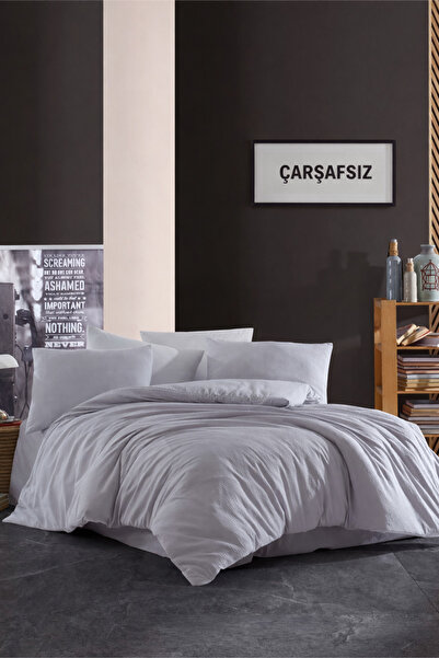 NazeninHome طقم غطاء لحاف فردي من القطن بنسبة 100% من Gofre باللون الرمادي