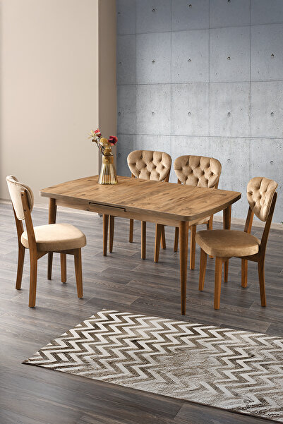 Sweet Home Silva 80x130 Açılır Masa Ve 4'lü Gala Sandalye Diş Budak Yemek, Mu...