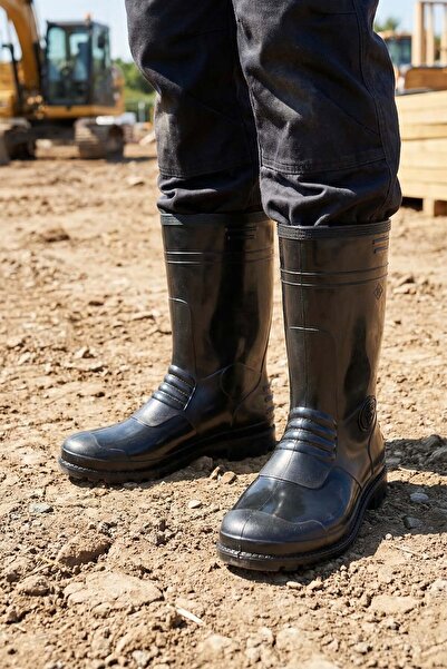 GEZER Erkek Kısa PVC Su Geçirmez İçi İnce Astarlı İş Çizme