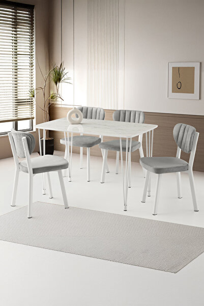 Sweet Home Masa Sandalye Sabit Masa Firkete Ayak 70x20 cm Marmo 4 Adet Esinti...