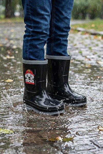 GEZER Erkek Çocuk Kışlık PVC Su Gecirmez İçinde Harici Çıkarılabilir Çoraplı Yağmur Bot Çizme