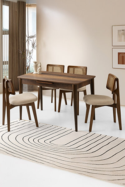 Sweet Home Masa Sandalye Milano Mdf Takımı 6 Kişilik Açılır Masa Ceviz Rengi ...