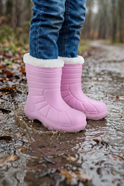 GEZER Kız Çocuk Kışlık Boğazdan Peluşlu İçi Sıcak Astarlı Su Geçirmez Yağmur Kar Bot Çizme