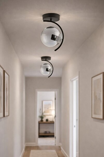 ESSLİGHT EVREN TEKLİ PLAFONYER AVİZE FÜME GLOB CAMLI MODERN DEKORATİF AYDINLATMA KORİDOR HOL