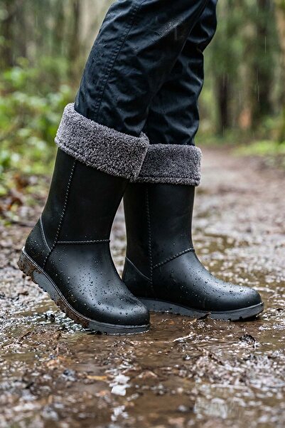 GEZER Kadın Kışlık PVC İçi Kürklü Su Geçirmez Günlük Çizme