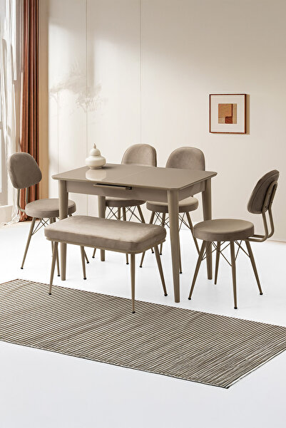 Sweet Home Masa Sandalye Mini 60 x 100 Milano Mdf Ortadan Açılır Masa 4 Ad Ec...