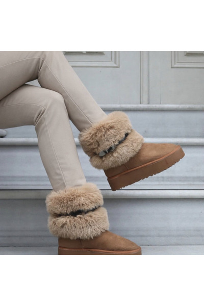 POTEEN حذاء دوبرا نسائي قصير من الفرو C308-Taba