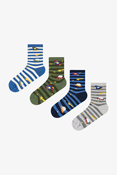 Penti Çok Renkli Erkek Çocuk Stripe Spacecraft 4lü Soket Çorap